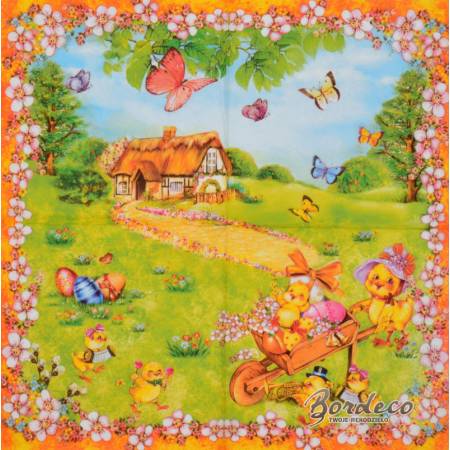 Serwetka decoupage seria DAISY wielkanocna taczka 33x33cm